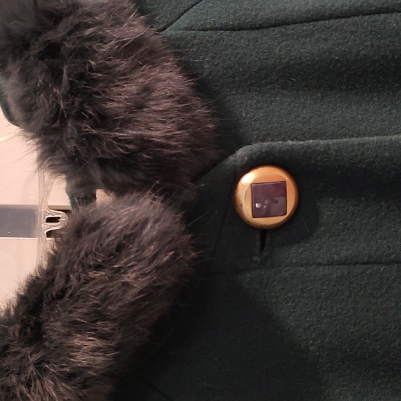 John Weitz Vintage wool coat with Rabbit fur trimmed hood - Picture 3 of 9